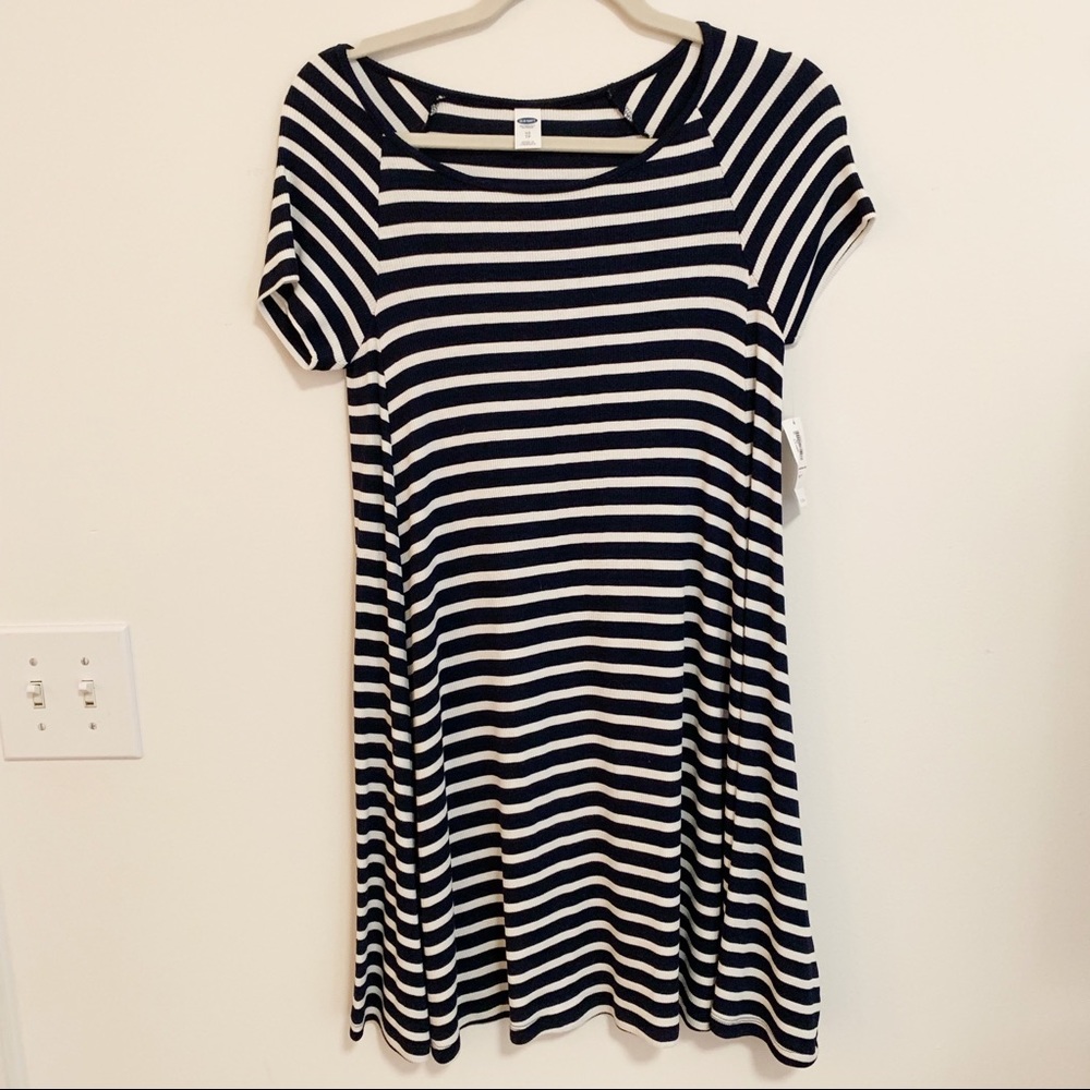 Old Navy Swing Dress Navy and White Striped XS